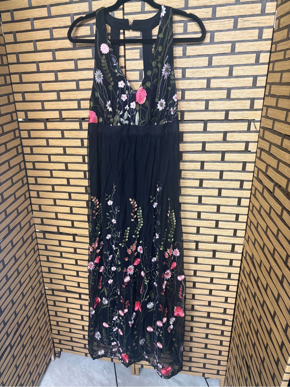 INC International concepts black mesh floral maxi dress size medium